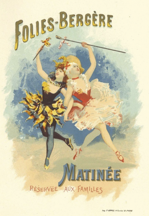 “Les Folies-Bergère”, in Les Programmes illustrés des théâtres et des cafés-concerts, menus, cartes d’invitation, petites estampes, etc., par Ernest Maindron, Paris : Librairie Nilsson, Per-Lamm éditeur, 1897.