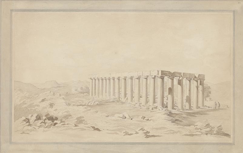 Carl Haller von Hallerstein, Temple d’Apollon Epicourios à Bassae (Phigalia), lavis sur papier, 19,3 x 31 cm