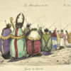 Grandville, « Famille de scarabées », in Les Métamorphoses du Jour, Paris, Bulla, pl. 73, dessin aquarellé d’après la lithographie censurée, Bibliothèque des Musées de Strasbourg.