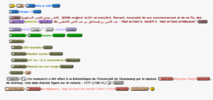 Travail sur les notices – recherche et enrichissment, catpture d’écran version avec les balises EAD sur Calames