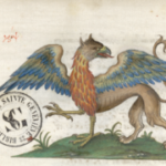 Griffon, in Manuel Philè, Bestiaire (1566). Département de la Réserve, bibliothèque Sainte-Geneviève, Ms. 3401, f.3v.